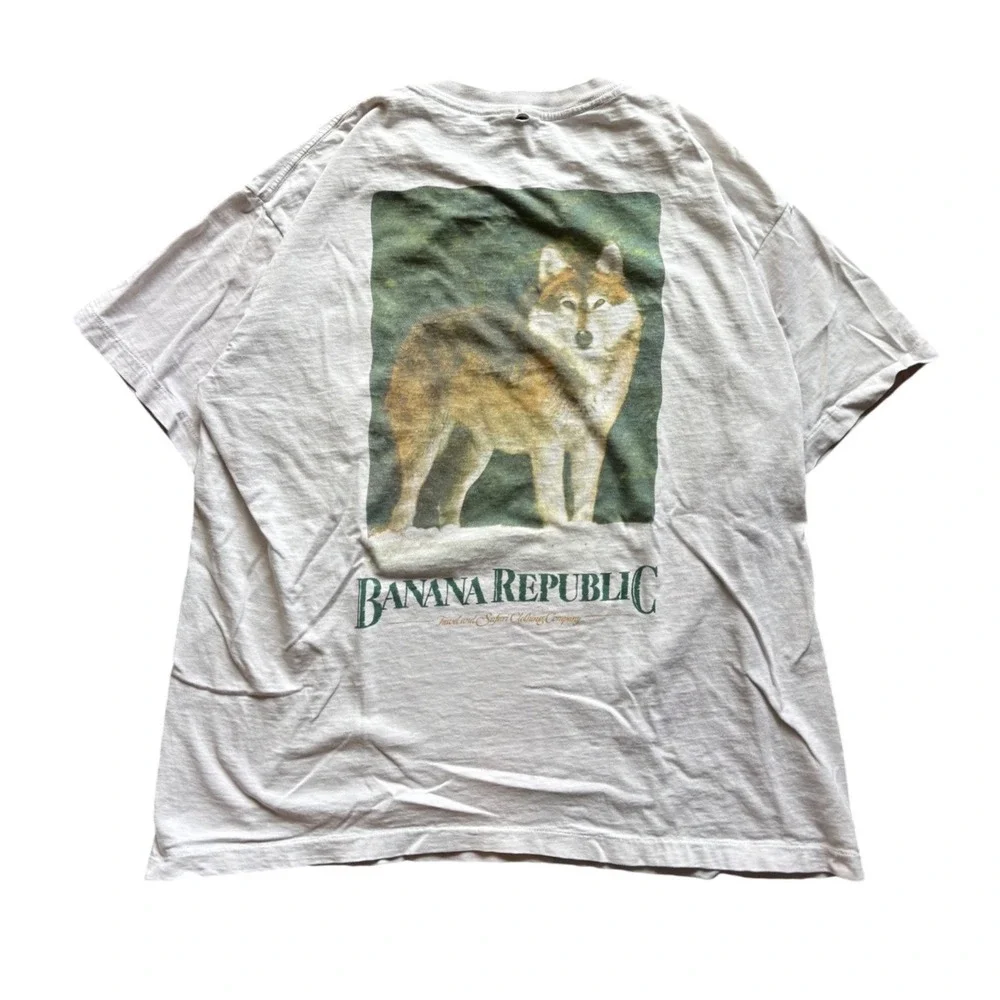Vintage 90's Single Stitch Banana Republic Wolf Nature Pocket Shirt Size XL
